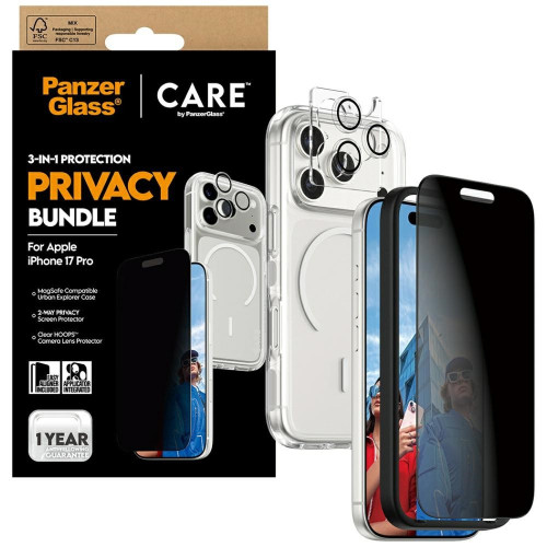 Zestaw ochronny CARE by PanzerGlass      Flagship Privacy 3w1 Etui+Szkło Prywatyzujące+Lens do iPhone 17 Pro