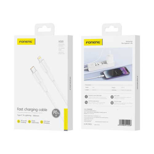 FONENG Kabel XS01 USB-C - Lightning PD 27W 1M Weiß