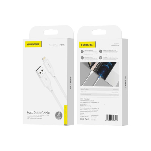 FONENG kabel X63 Lightning 2.1A 1M Biały