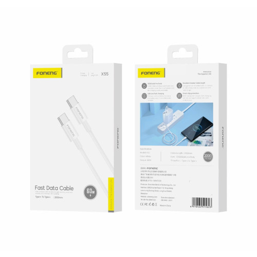 FONENG kabel X55 USB-C - USB-C PD 60W 2M Biały