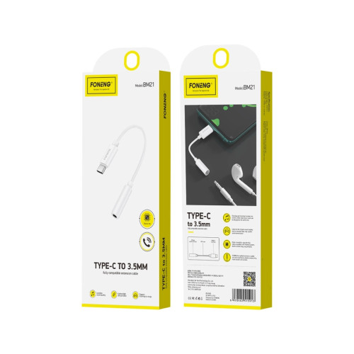 FONENG adapter BM21 USB-C - JACK 3.5MM 0.1M Biały
