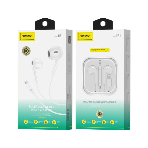 FONENG wired headphones T61 USB-C with microphone 1.2M White