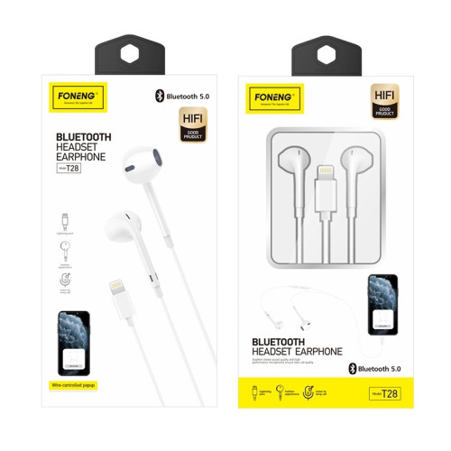 FONENG wired headphones T28 Lightning with microphone 1.2M White
