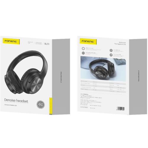 FONENG wireless over-ear headphones (ANC + ENC) BL51 Black