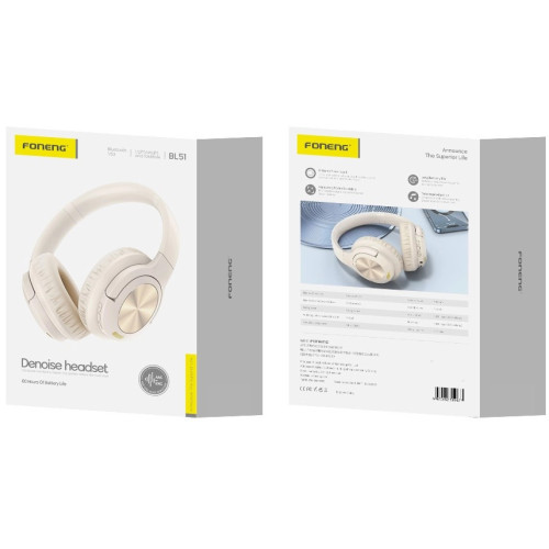 FONENG wireless over-ear headphones (ANC + ENC) BL51 Beige