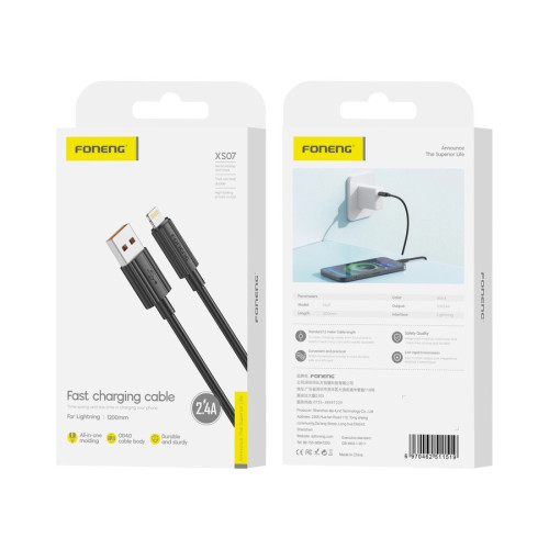 FONENG kabel XS07 Lightning 2.4A 1M Czarny