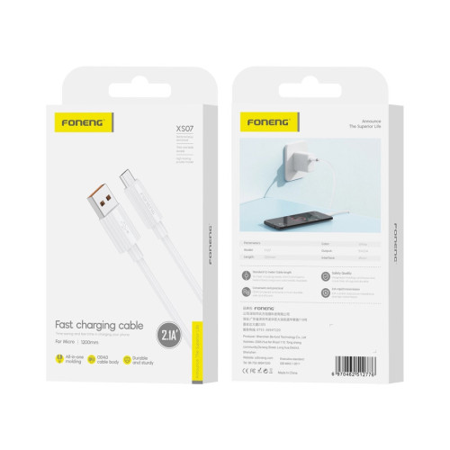 FONENG kabel XS07 Micro USB 2.1A 1M Biały