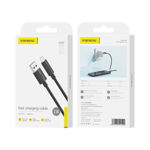 FONENG kabel XS07 Micro USB 2.1A 1M Czarny