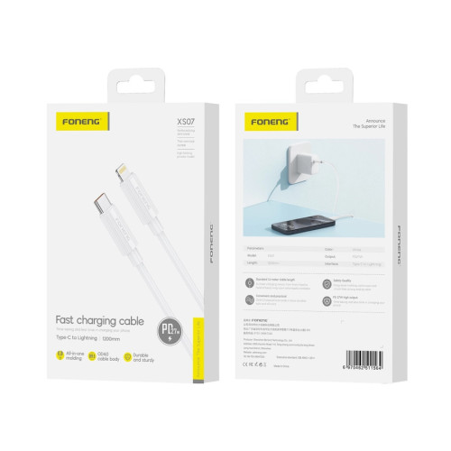 FONENG XS07 USB-C - Lightning PD 27W 1.2M Weiß