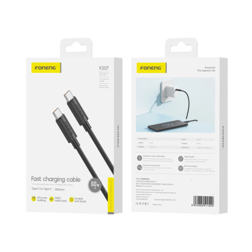 FONENG kabel XS07 USB-C - USB-C PD 60W 1.2M Czarny