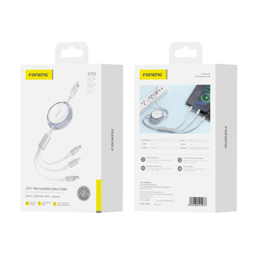 FONENG kabel X113 3w1 3A 1.1M Biały