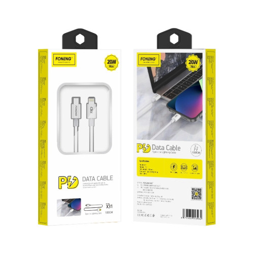 FONENG Kabel X31 USB-C - Lightning PD 27W 1M Weiß