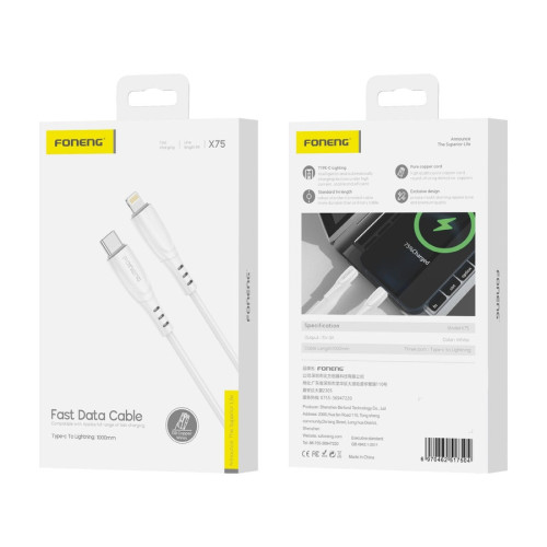 FONENG Kabel X75 USB-C - Lightning PD 27W 1M Weiß