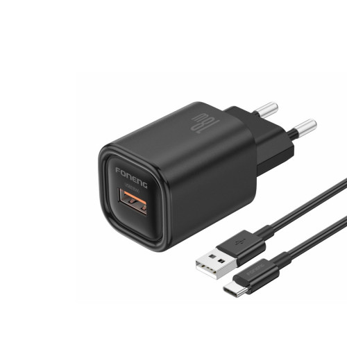 FONENG charger EU68 18W 1xUSB QC3.0 + USB-C cable Black