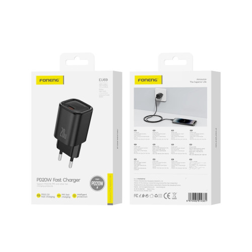 FONENG charger EU69 PD 20W 1xUSB-C Black