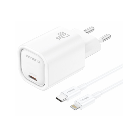 FONENG charger EU69 PD 20W 1xUSB-C + USB-C to Lightning cable White