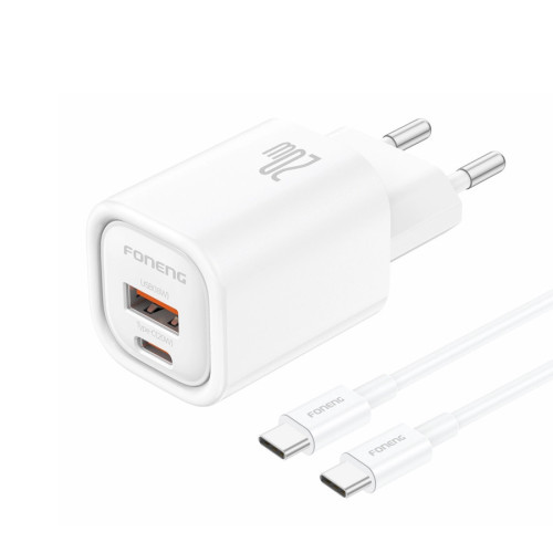 FONENG charger EU70 PD 20W 1xUSB-C + 1xUSB QC3.0 + USB-C - USB-C White