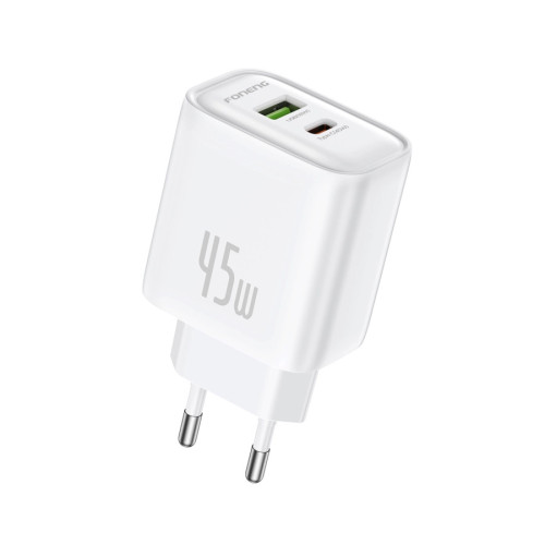 FONENG ładowarka sieciowa EU67 PD 45W 1xUSB-C + 1xUSB QC3.0 Biały