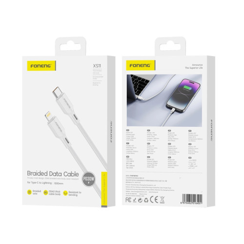 FONENG Kabel XS11 USB-C - Lightning PD 30W 1M Weiß