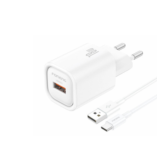 FONENG ładowarka sieciowa EU68 18W 1xUSB QC3.0 + kabel USB-C Biały