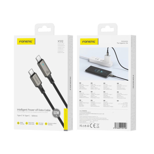FONENG kabel XS12 USB-C - USB-C PD 60W 1.2M Czarny