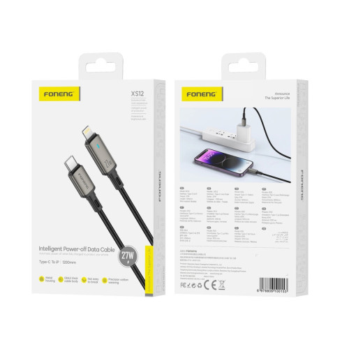 FONENG kabel XS12 USB-C - Lightning PD 27W 1.2M Czarny