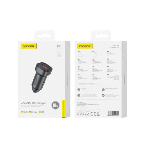 FONENG ładowarka samochodowa C21 18W 1xUSB QC3.0 Czarny