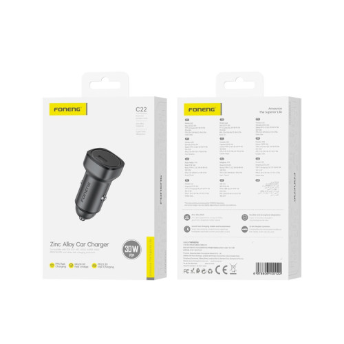 FONENG ładowarka samochodowa C22 PD 30W 1xUSB-C Czarny