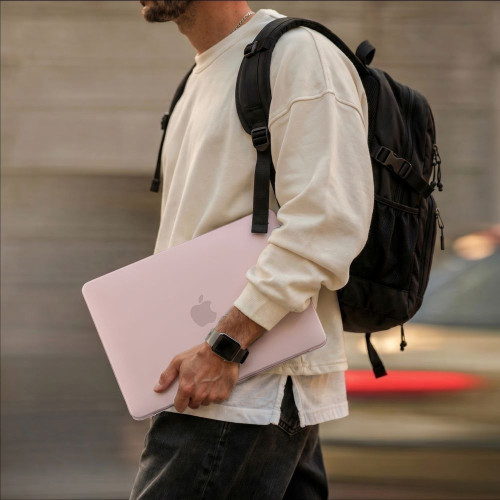 Tech-Protect Softshell for MacBook Neo 13 in matte blush color — open profile with feet