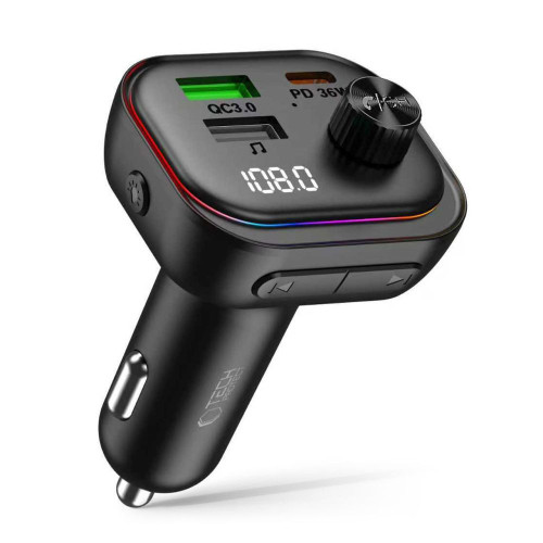 Tech-protect Cc07 3-port Car Charger Pd 54w + Transmiter Fm Bluetooth Black