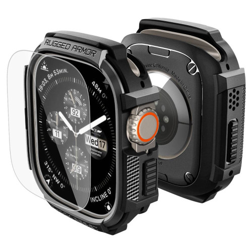 Spigen Rugged Armor & Tempered Glass for Apple Watch Ultra 1 / 2 / 3 (49 Mm) Matte Black