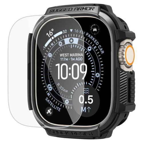 Spigen Rugged Armor & Tempered Glass for Apple Watch Ultra 1 / 2 / 3 (49 Mm) Matte Black
