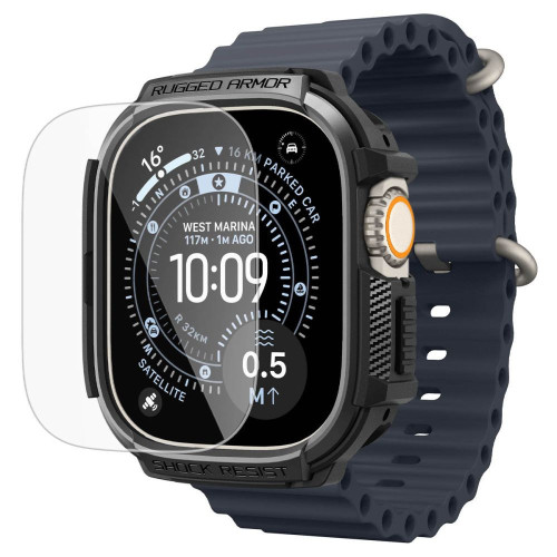 Spigen Rugged Armor & Tempered Glass for Apple Watch Ultra 1 / 2 / 3 (49 Mm) Matte Black