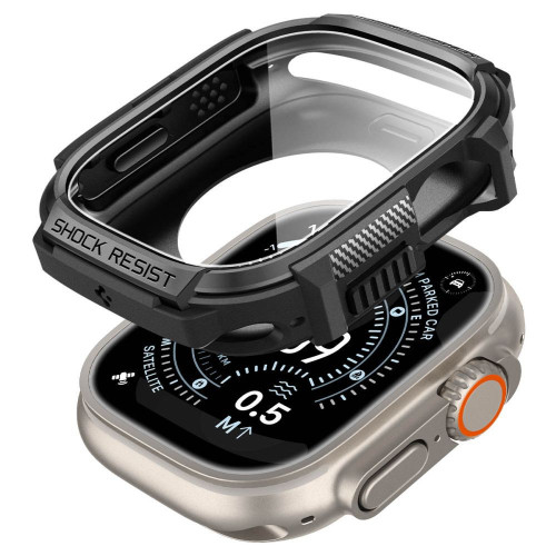 Spigen Rugged Armor & Tempered Glass for Apple Watch Ultra 1 / 2 / 3 (49 Mm) Matte Black