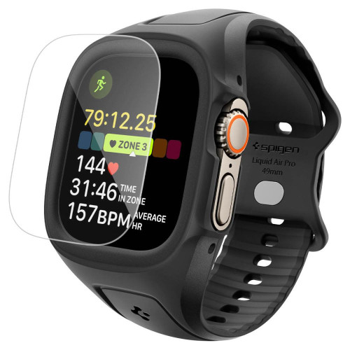 Spigen Liquid Air Pro Case & Tempered Glass for Apple Watch Ultra 1 / 2 / 3 (49 Mm) Black