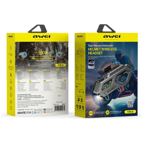 Motorcycle headset with intercom AWEI VS-6 black