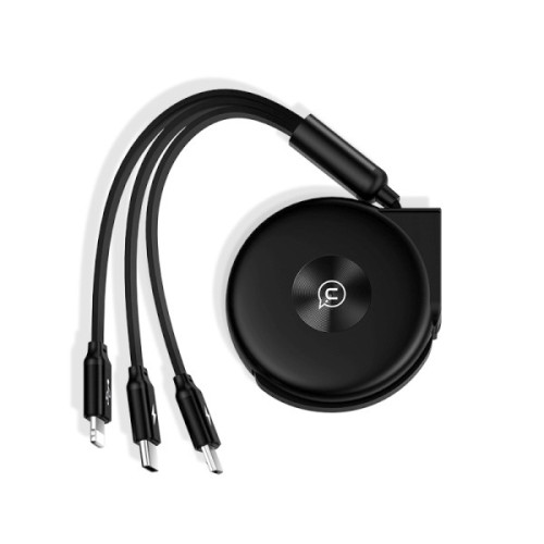 USAMS Retractable Cable U20 3in1 1m 2A Fastcharge black (lightning/microUSB/USB-C) SJ280USB01 (US-SJ280)