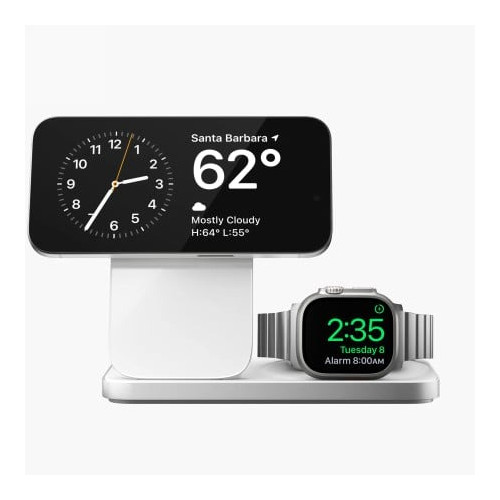 NOMAD Stand One Max - bezprzewodowa ładowarka Qi2, 25W do trzech urządzeń kompatybilna z MagSafe, 4 gen. (silver)