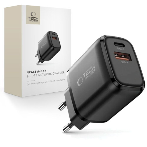 Tech-protect Nca65w-gan 2-port Network Charger Pd 65w / Qc3.0 Black