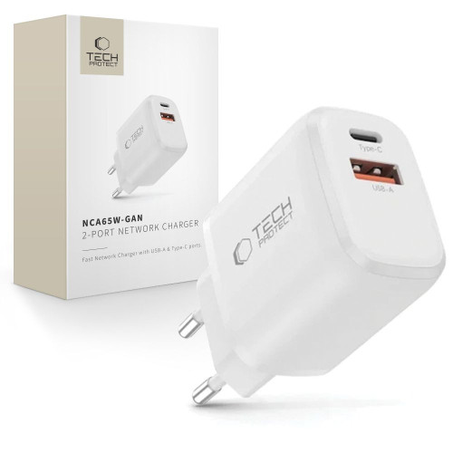 Tech-protect Nca65w-gan 2-port Network Charger Pd 65w / Qc3.0 White