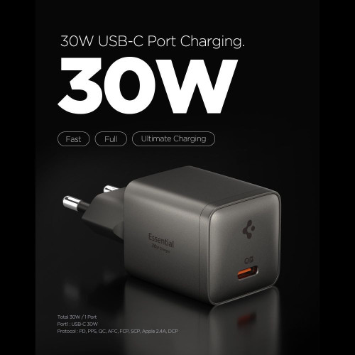 Spigen Ee301eu-gan Essential 1-port Network Charger 30w Gunmetal