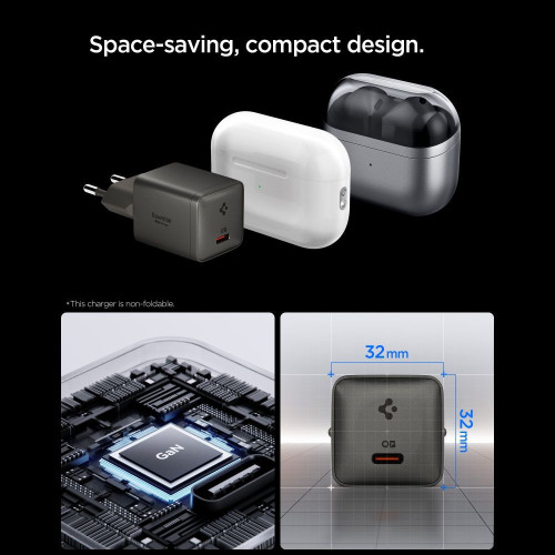 Spigen Ee301eu-gan Essential 1-port Network Charger 30w Gunmetal