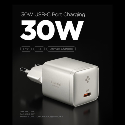 Spigen Ee301eu-gan Essential 1-port Network Charger 30w Natural Titanium