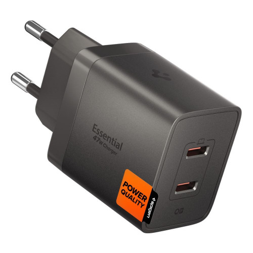 Spigen Ee472eu-gan Essential 2-port Network Charger 47w Gunmetal