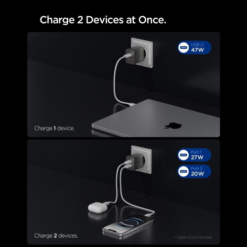 Spigen Ee472eu-gan Essential 2-port Network Charger 47w Gunmetal