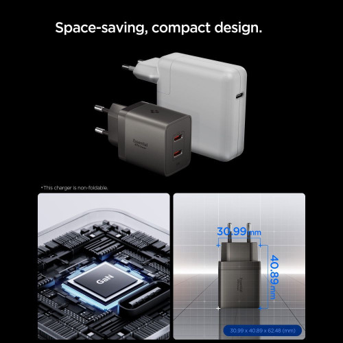 Spigen Ee472eu-gan Essential 2-port Network Charger 47w Gunmetal
