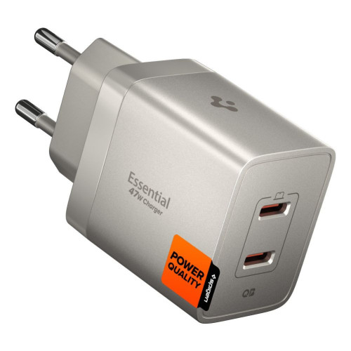 Spigen Ee472eu-gan Essential 2-port Network Charger 47w Natural Titanium