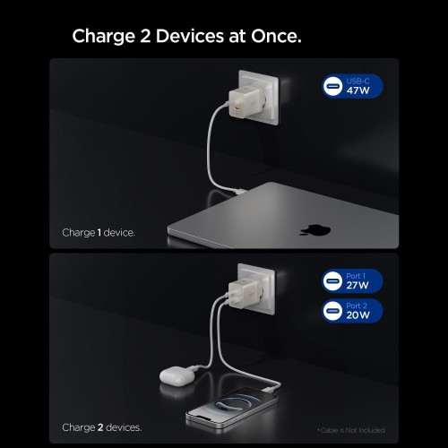 Spigen Ee472eu-gan Essential 2-port Network Charger 47w Natural Titanium