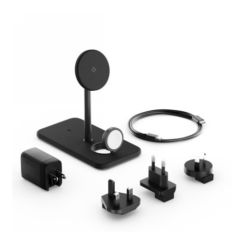 Twelve South HiRise 3 Deluxe (2024) - stojąca ładowarka bezprzewodowa Qi2 do trzech urządzeń kompatybilna z MagSafe (blac