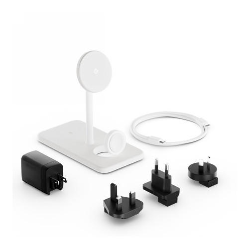 Twelve South HiRise 3 Deluxe (2024) - stojąca ładowarka bezprzewodowa Qi2 do trzech urządzeń kompatybilna z MagSafe (whit